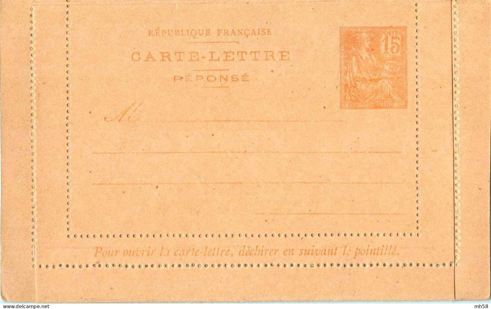 Entier FRANCE - Carte-lettre Réponse Payée Neuf ** - 15c Mouchon Primitif Orange - Kaartbrieven