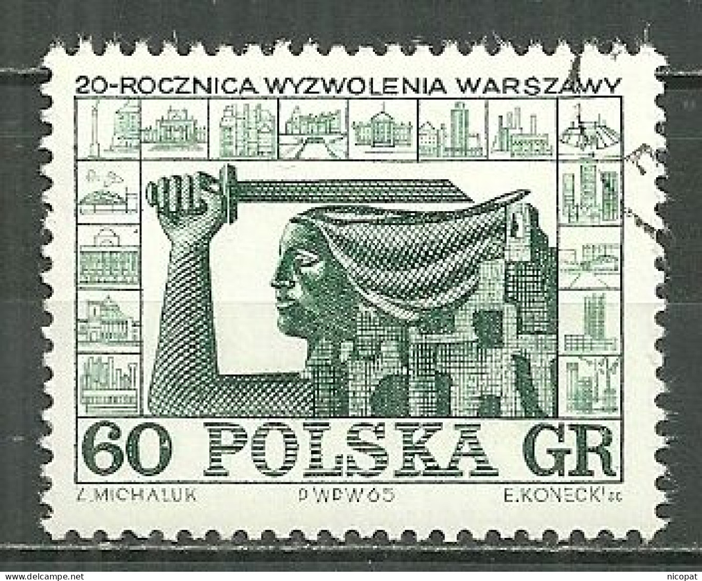 POLAND Oblitéré 1414 Anniversaire De La Libération De Varsovie Sirène Main - Usati