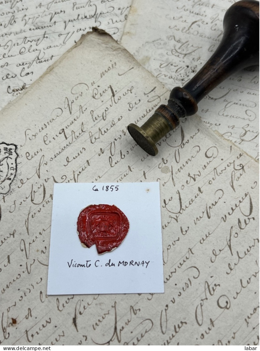 CACHET CIRE ANCIEN - Sigillographie - SCEAUX - WAX SEAL - 1855 Vicomte C Du MORNAY - Timbri