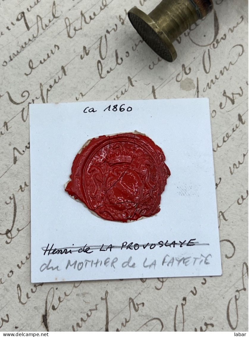 CACHET CIRE ANCIEN - Sigillographie - SCEAUX - WAX SEAL - 1860 Du MOTHIER De La FAYETIE - Timbri