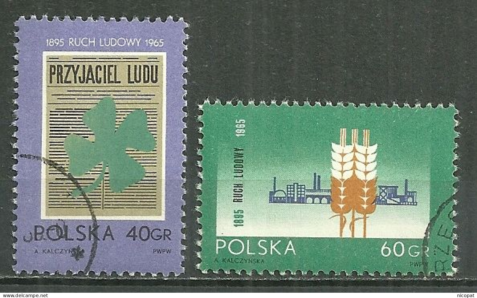 POLAND Oblitéré 1438-1439 Anniversaire Du Mouvement National Des Masses Populaires Trèfle Ami Du Peuple épis De Blé - Gebraucht