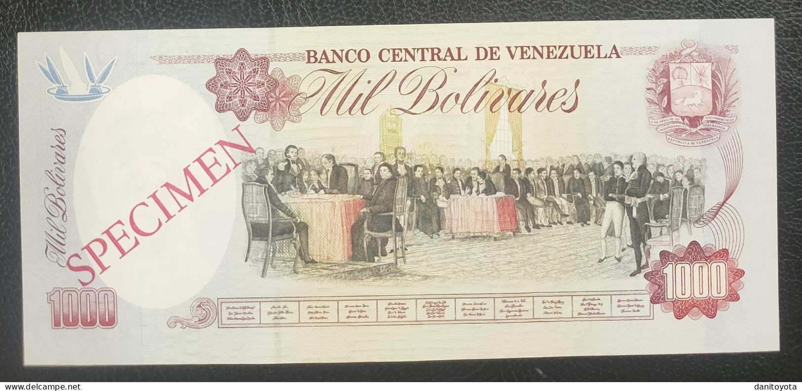 VENEZUELA 1000 BOLIVARES 8 DE AGOSTO DE 1991 SOBRECARGA SPECIMEN SIN CIRCULAR - Venezuela