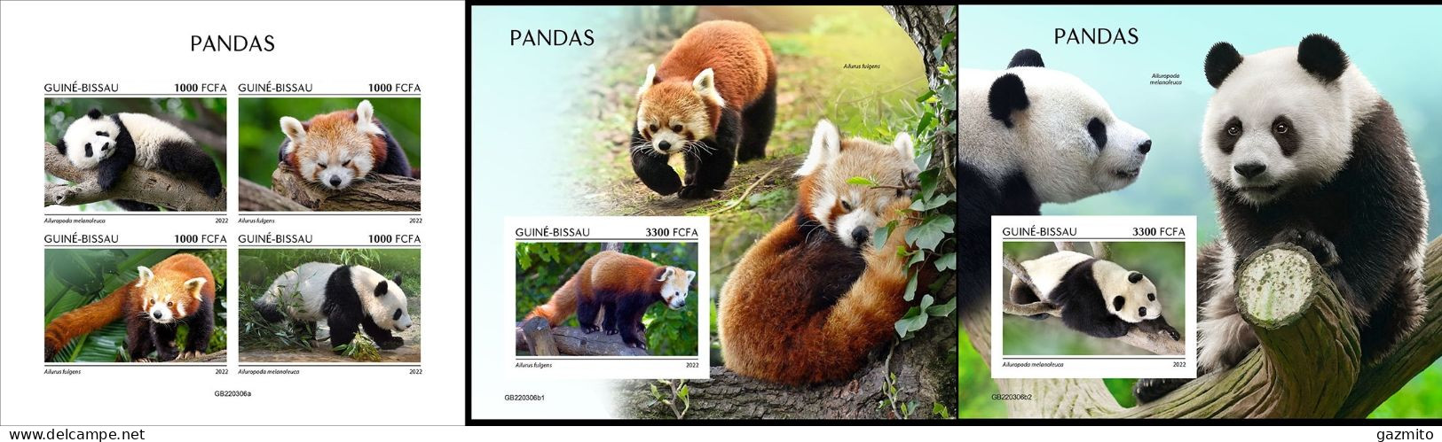 Guinea Bissau 2022, Animals, Pandas, 4val In BF+2BF IMPERFORATED - Ours