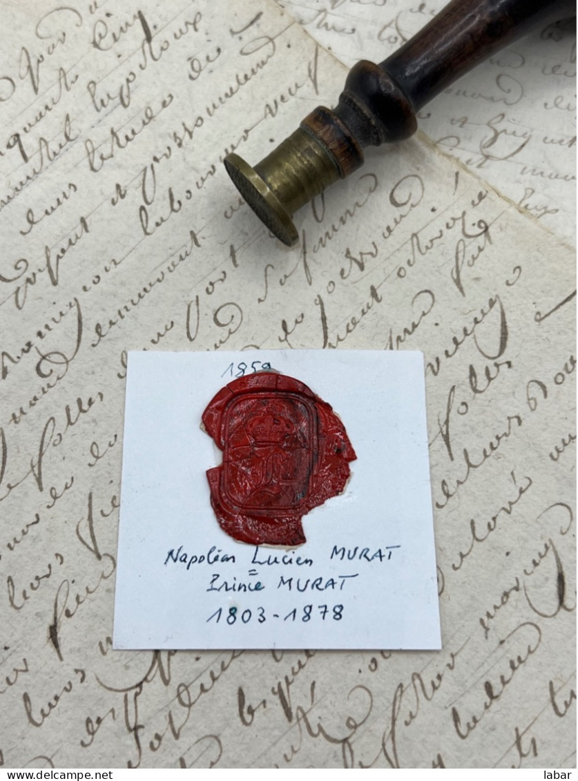 CACHET CIRE ANCIEN - Sigillographie - SCEAUX - WAX SEAL - 1859 Napoléon Lucien MURAT Prince MURAT - Stempel & Siegel