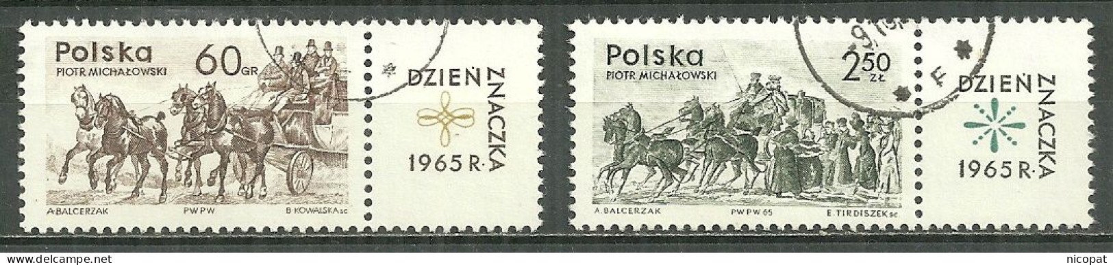 POLAND Oblitéré 1480-1481 Journée Du Timbre Diligence Cheval Carosse Peinture De Piotr Michalowski Tableau - Used Stamps