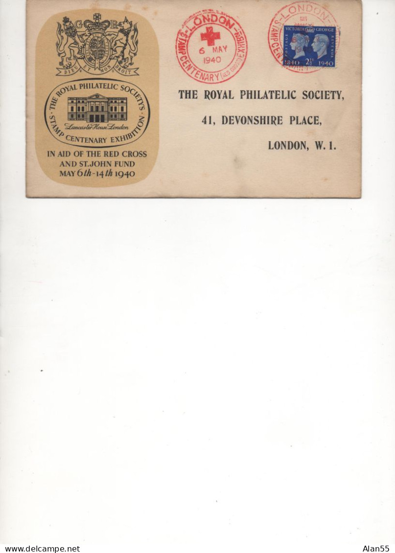 GRANDE BRETAGNE.1940. OFFICIEL FDC "STAMP CENTENARY (RED CROSS) EXHIBn LONDON" - Storia Postale