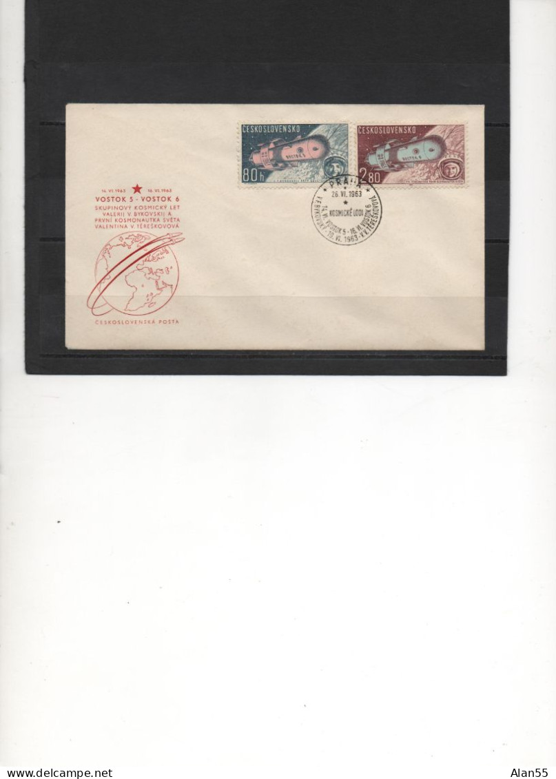 TCHECOSLOVAQUIE.1963. 2 FDC "VOL SOVIETIQUE.1ère FEMME DANS L'ESPACE"."VOSTOCK5" - Airmail