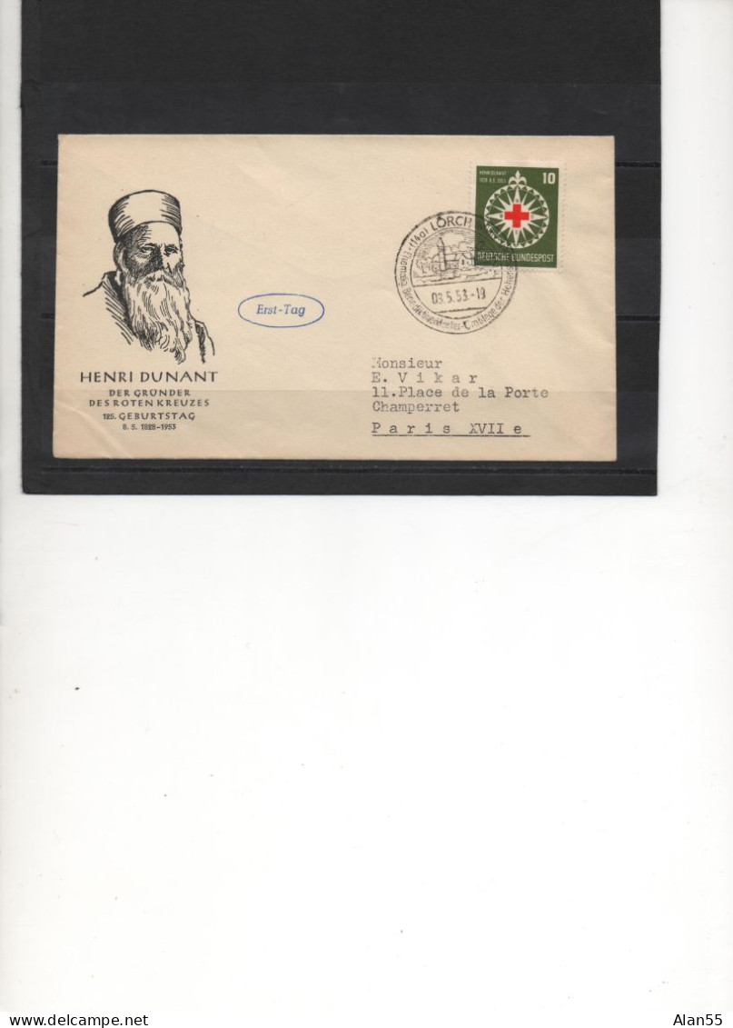 ALLEMAGNE.1953. " HENRY DUNANT". CROIX-ROUGE. FDC. 1er JOUR D'EMISSION.N°164. - Briefe U. Dokumente