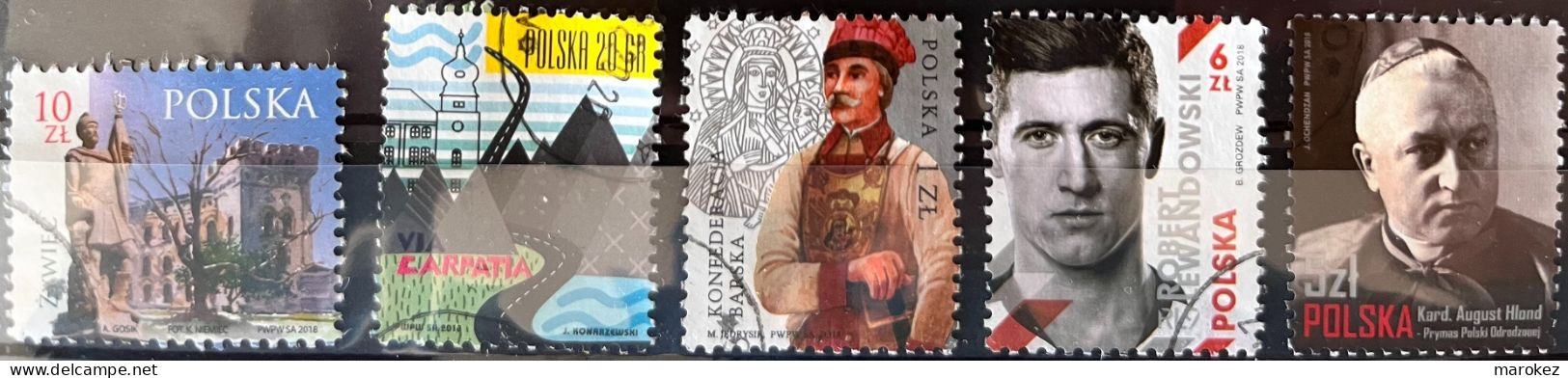 POLAND 2018 History, Sport, Architecture, Infrastructure&Religion 5 Postally Used Stamps MICHEL#4981,4994,4996,5023,5026 - Usati