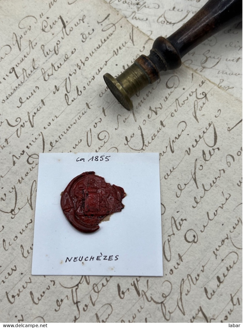 CACHET CIRE ANCIEN - Sigillographie - SCEAUX - WAX SEAL - Ca 1855 NEUCHEZES - Stempels