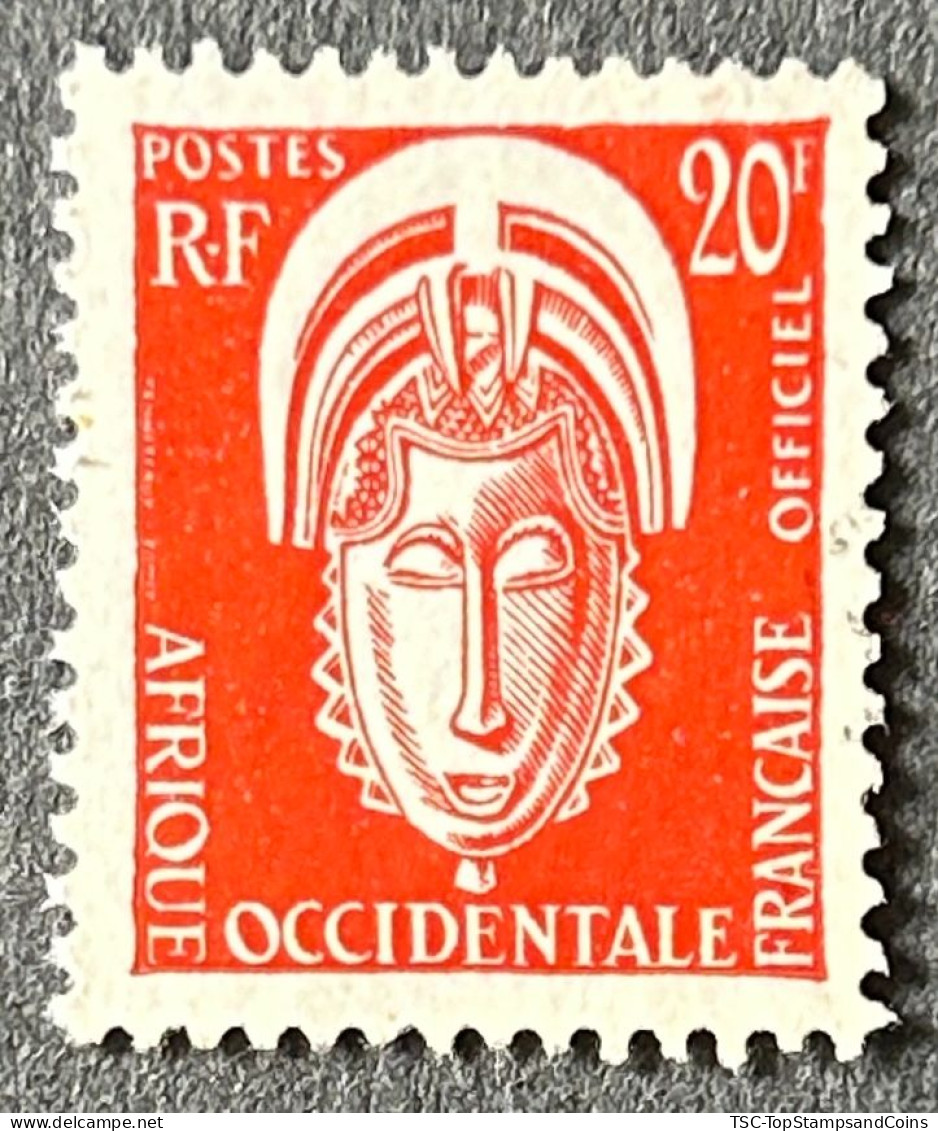 FRAWAS5MNH - Official Stamps - Mask - 20 F MNH Stamp W/o Gum - AOF - 1958 - Ongebruikt