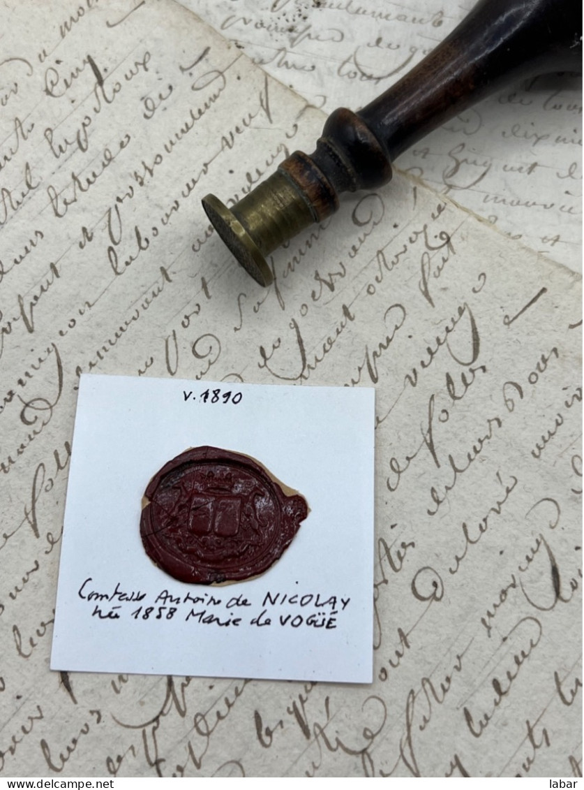 CACHET CIRE ANCIEN - Sigillographie - SCEAUX - WAX SEAL - V 1890 Comtesse Antoine De NICOLAY Né Marie De VOUGUE - Stempel & Siegel