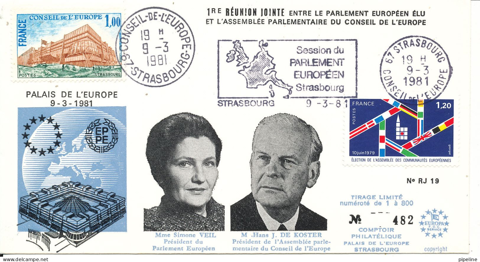 France Cover Strasbourg Conseilde L'Europe 9-3-1981 With Cachet (cover Number 482 Of 800) - Brieven En Documenten