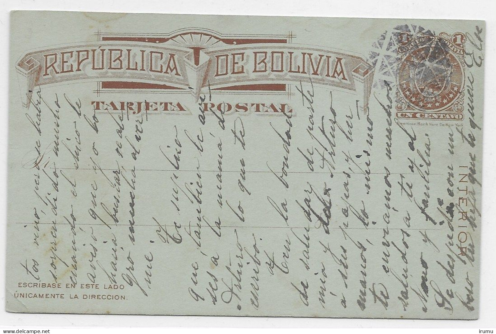 Bolivia 1914, Card With Mute Cancel Datelined Viacha 13/10/1914 - Bolivia