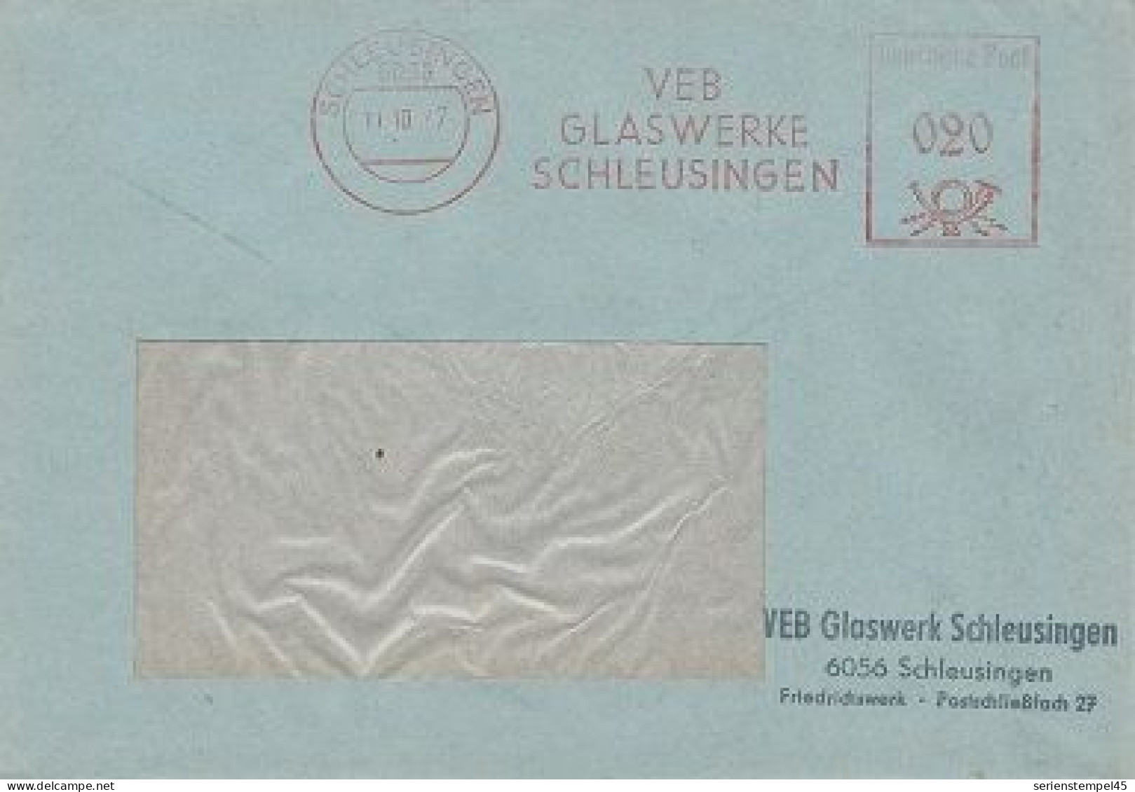 DDR Brief Mit Freistempel Schleusingen 1977 Rot VEB Glasweke Schleusingen - Frankeermachines (EMA)