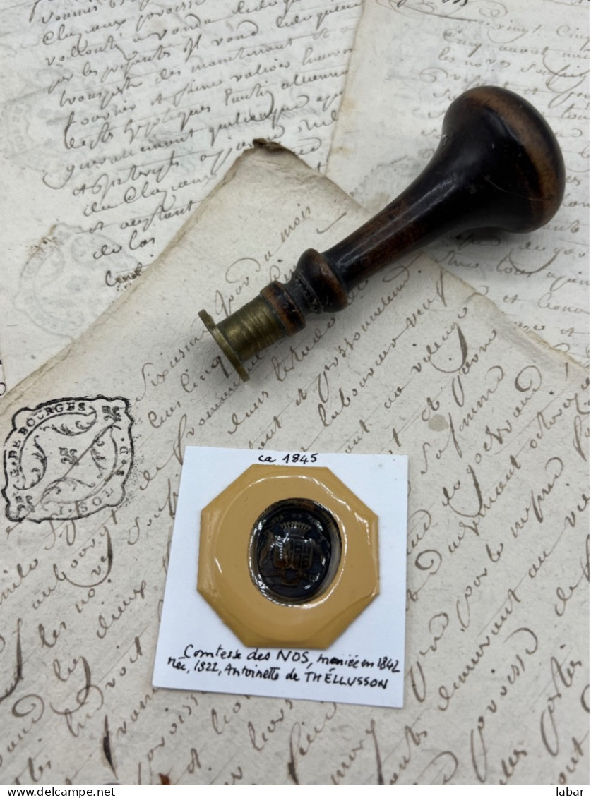 CACHET CIRE ANCIEN - Sigillographie - SCEAUX - WAX SEAL - Ca 1845 Comtesse Des NOS Née THÉLLUSSON - Cachets