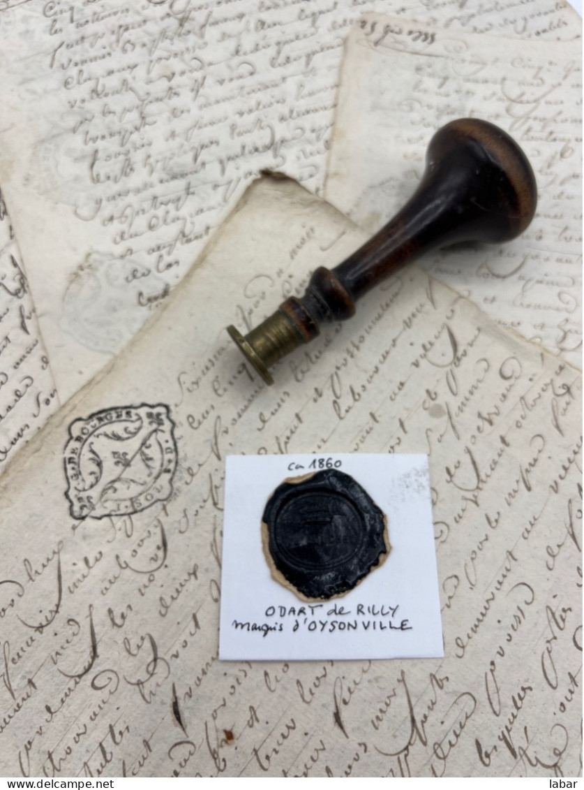 CACHET CIRE ANCIEN - Sigillographie - SCEAUX - WAX SEAL - Ca 1860 ODART DE RILLY Marquis D'OYSONVILLE - Stempels