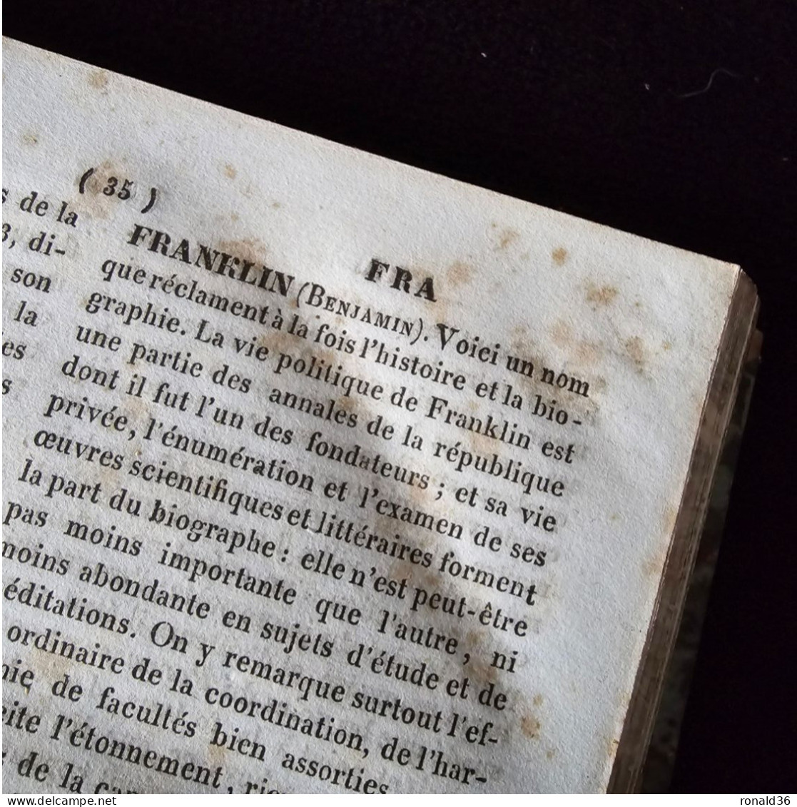 livre ancien 1836 Dictionnaire Benjamin FRANKLIN GARE  GASTRONOMIE GARDE : NATIONALE CHAMPETRE FORESTIER PECHE CHASSE