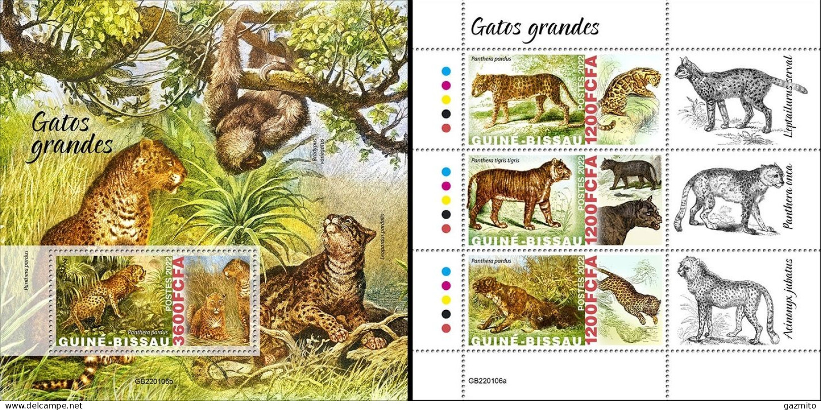 Guinea Bissau 2022, Animals, Wild Cats I, 3val In BF +BF - Félins