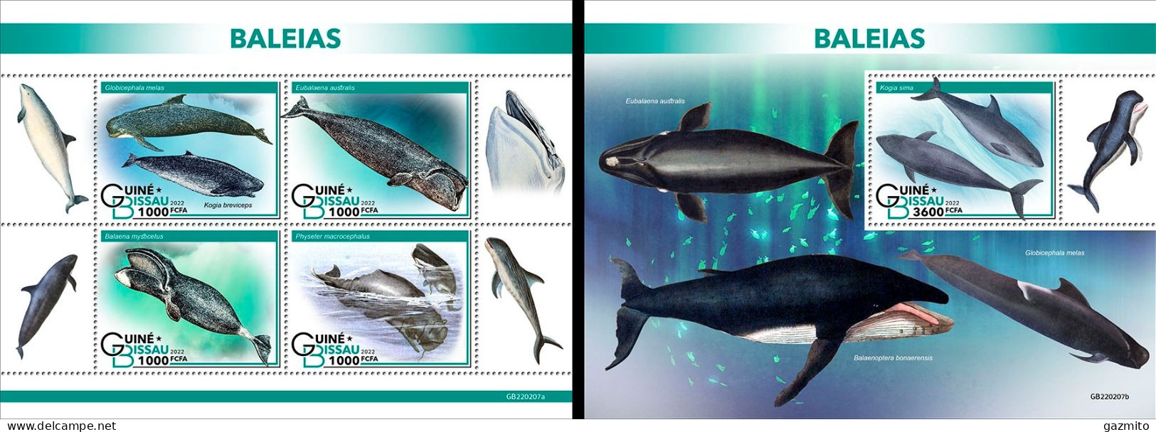 Guinea Bissau 2022, Animals, Whales, 4val In BF+BF - Baleines