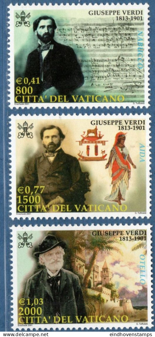 Vaticane 2001 Verdi 3 Values MNH Nabucco, Aida, Othello, Music - Música