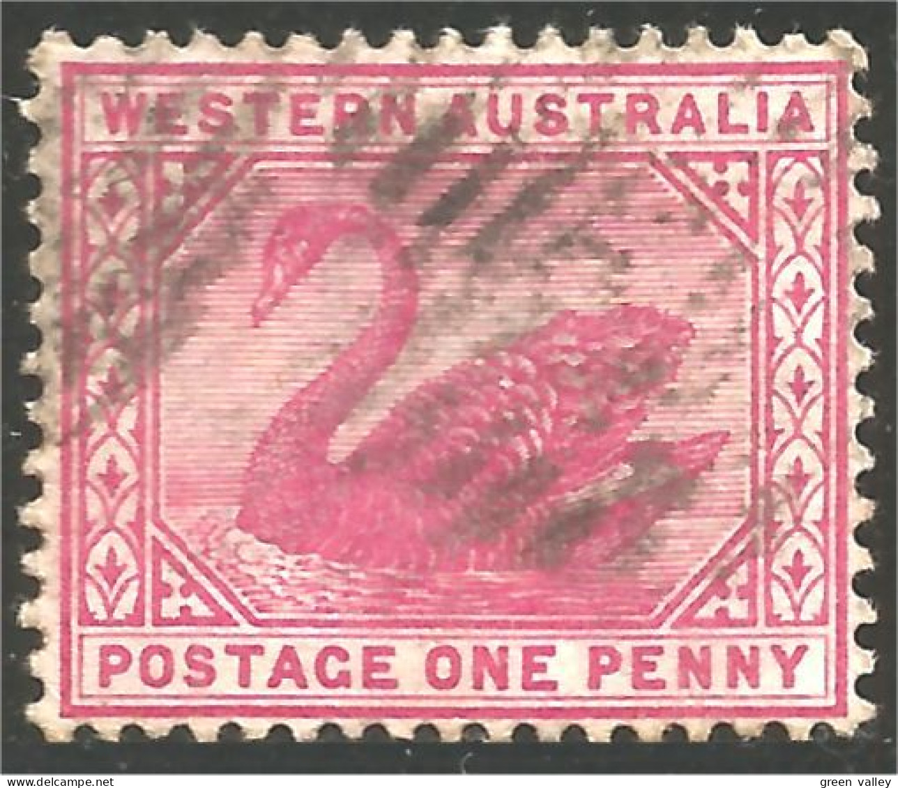 944 Western Australia Swan ONE Penny Rose Watermark Crown C A (WEA-7) - Oblitérés