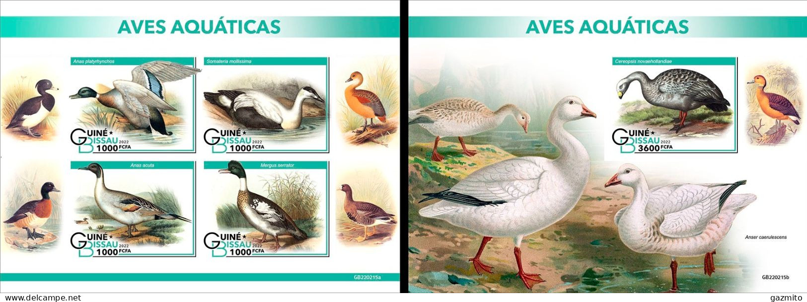 Guinea Bissau 2022, Animals, Water Birds, 4val In BF +BF IMPERFORATED - Palmípedos Marinos