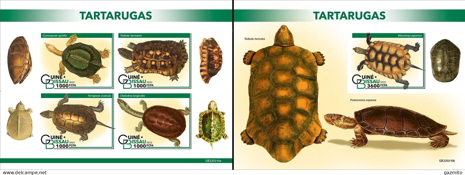 Guinea Bissau 2022, Animals, Turtle I, 4val In BF+BF IMPERFORATED - Schildpadden