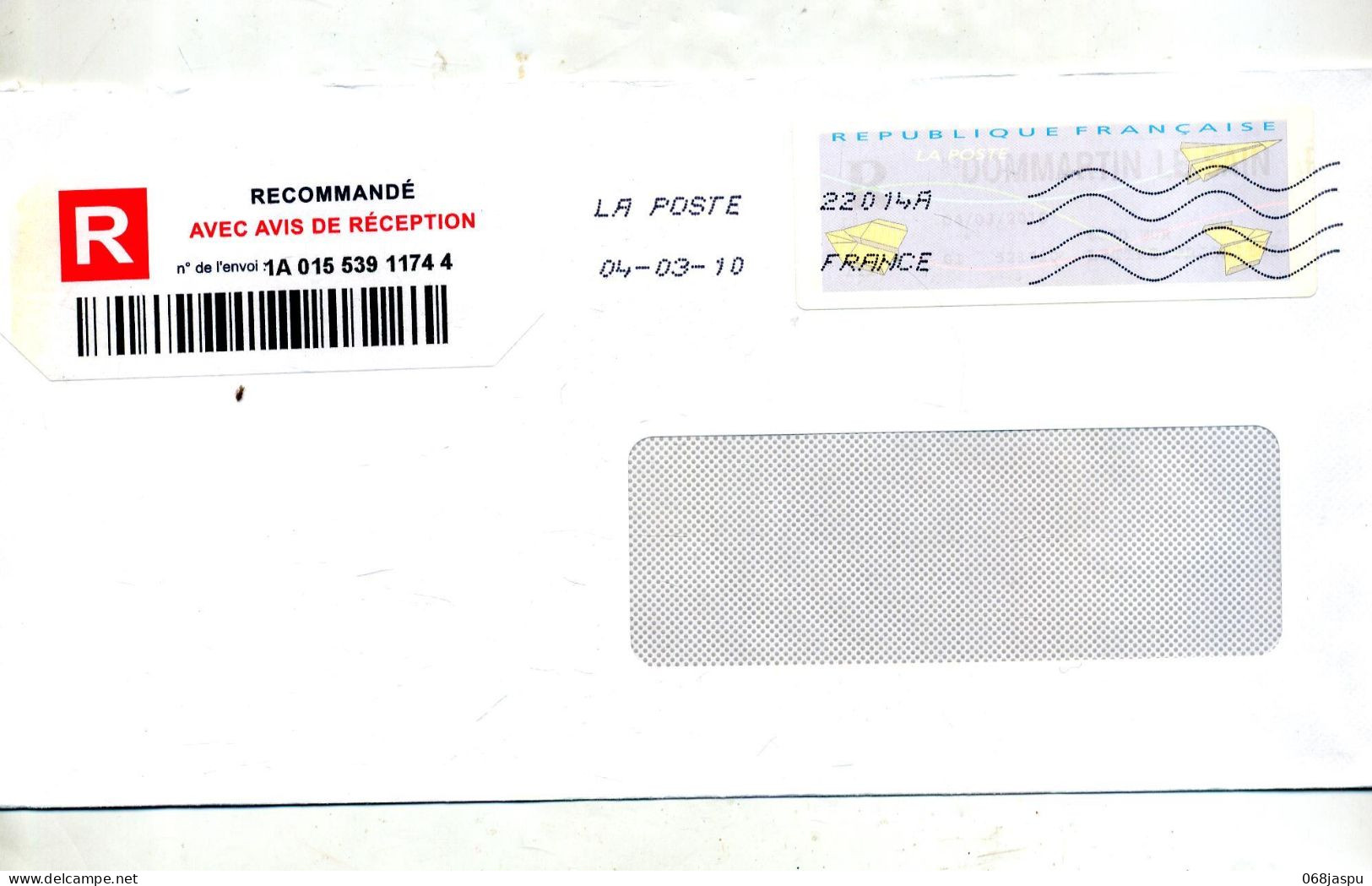 Lettre Recommandée Flamme Chiffree Sur Vignette  Vierge - 2000 Type « Avions En Papier »