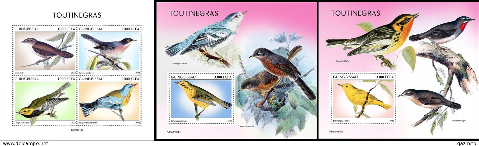 Guinea Bissau 2022, Animals, Warblers, 4val In BF+2BF - Sperlingsvögel & Singvögel