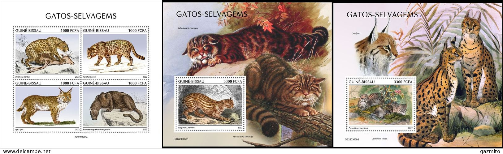 Guinea Bissau 2022, Animals, Wild Cats II, 4val In BF+2BF - Big Cats (cats Of Prey)