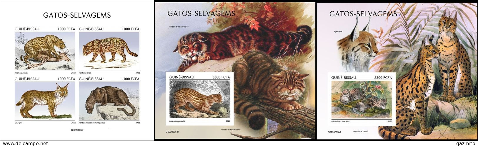 Guinea Bissau 2022, Animals, Wild Cats II, 4val In BF+2BF IMPERFORATED - Big Cats (cats Of Prey)