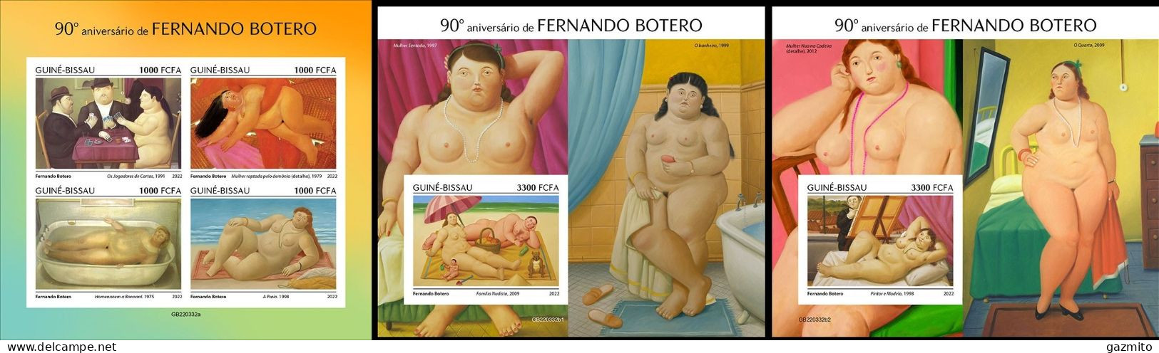 Guinea Bissau 2022, Art, Bottero, 4val In BF+BF IMPERFORATED - Desnudos