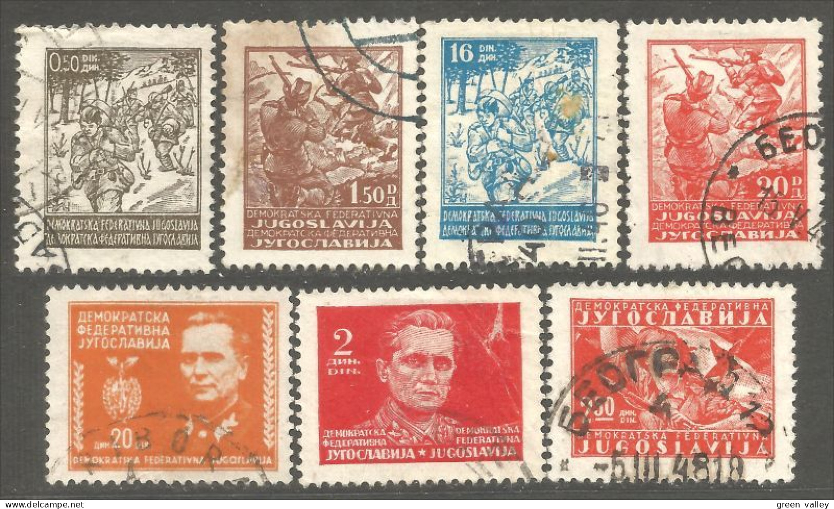 954 Yougoslavie 7 Stamps Tito Partisans Fighters Combattants (YUG-386) - Gebraucht