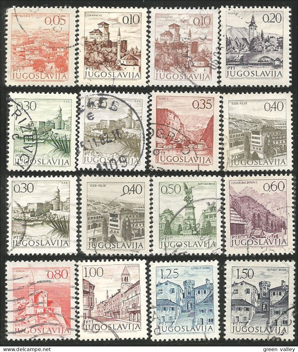 954 Yougoslavie 16 Timbres Différents Monuments (YUG-331) - Altri & Non Classificati