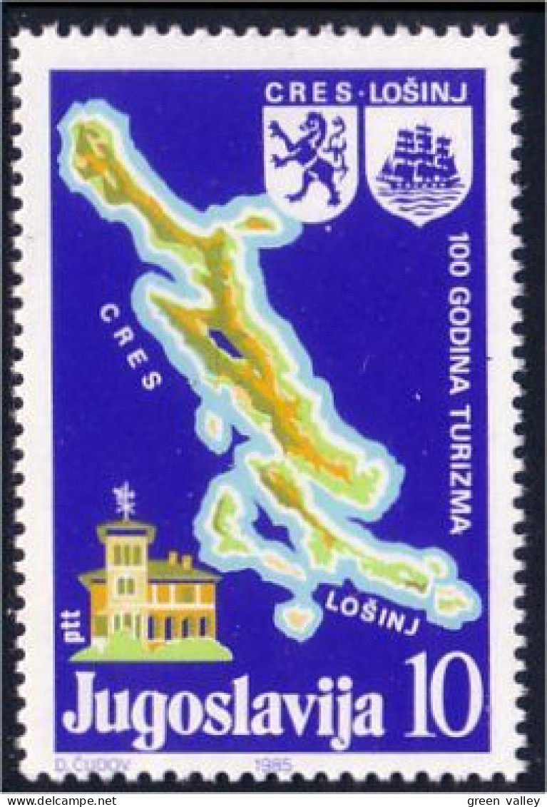 954 Yougoslavie Cres Losinj Carte Map Eglise Church MNH ** Neuf SC (YUG-85) - Inseln