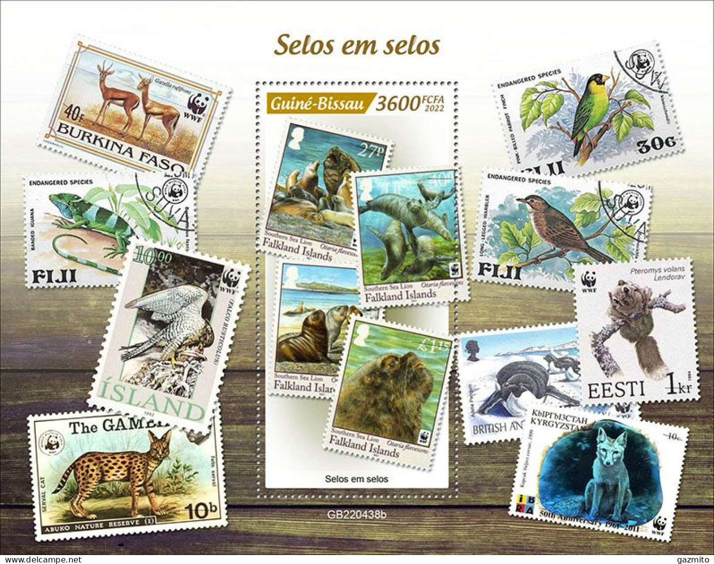 Guinea Bissau 2022, Animals, WWF On Stamps, Birds, Penguin, Seal, Lizard, BF - Sperlingsvögel & Singvögel