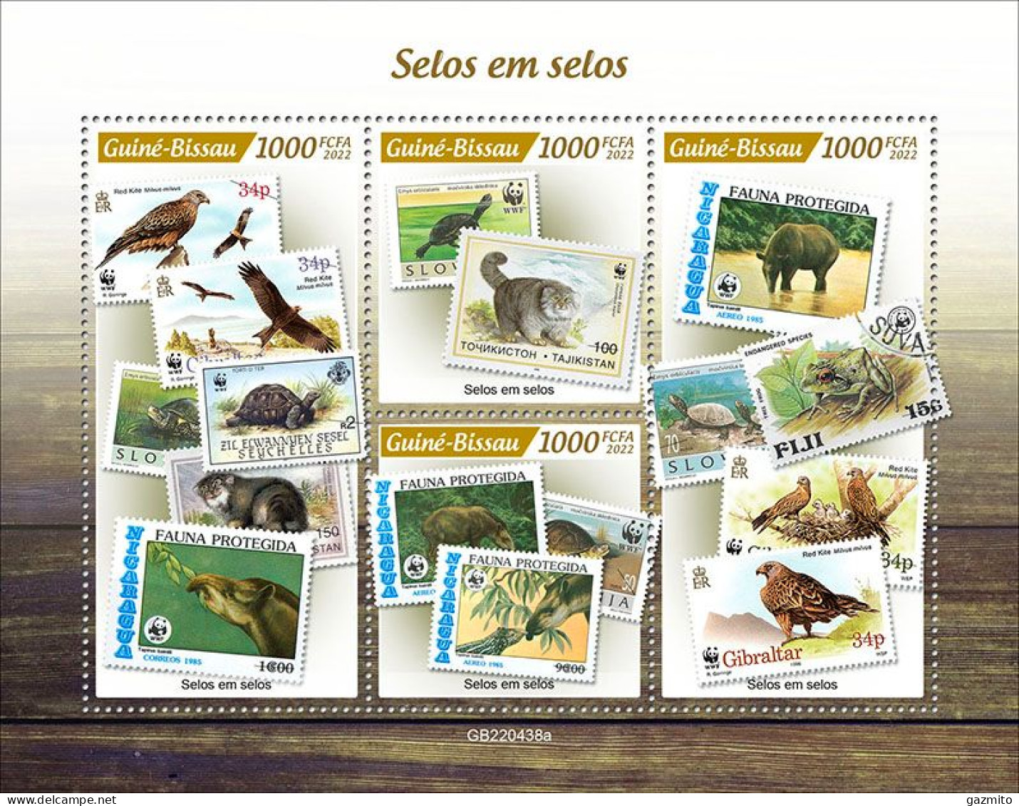 Guinea Bissau 2022, Animals, WWF On Stamps, Birds, Turtle, Frog, Cat, 4val In BF - Schildpadden