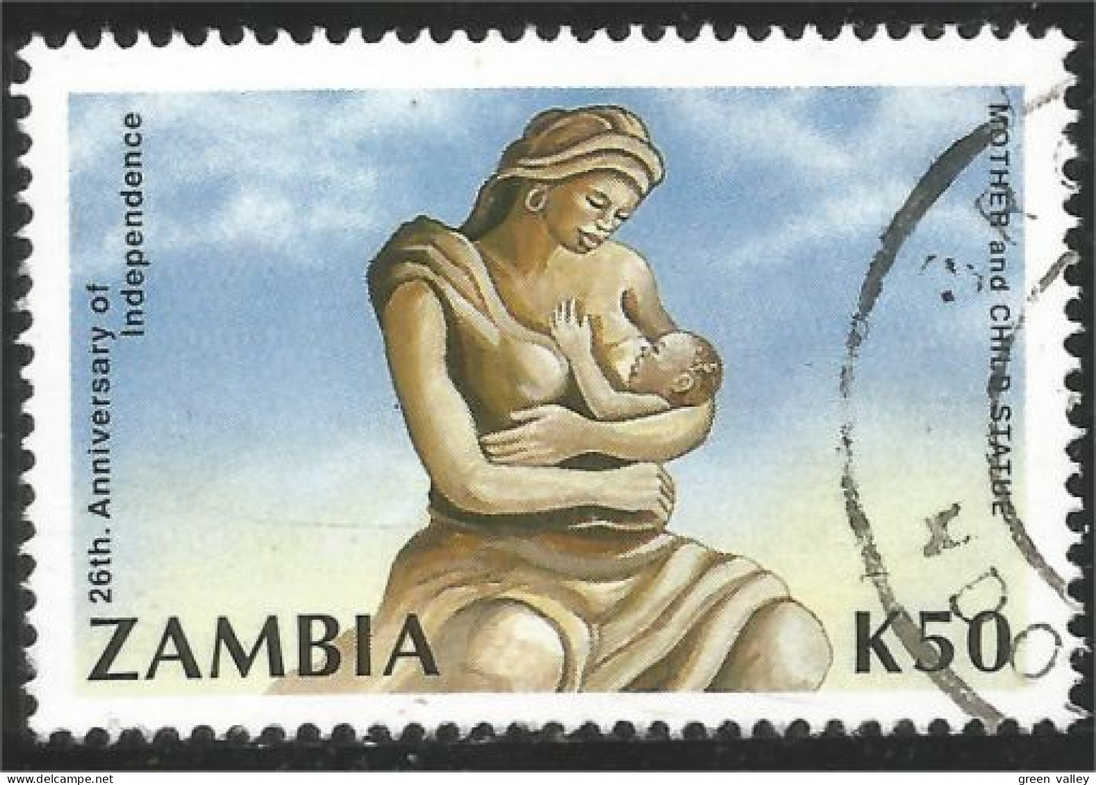 958 Zambia Statue Mère Enfant Mother Child (ZAM-64a) - Zambia (1965-...)