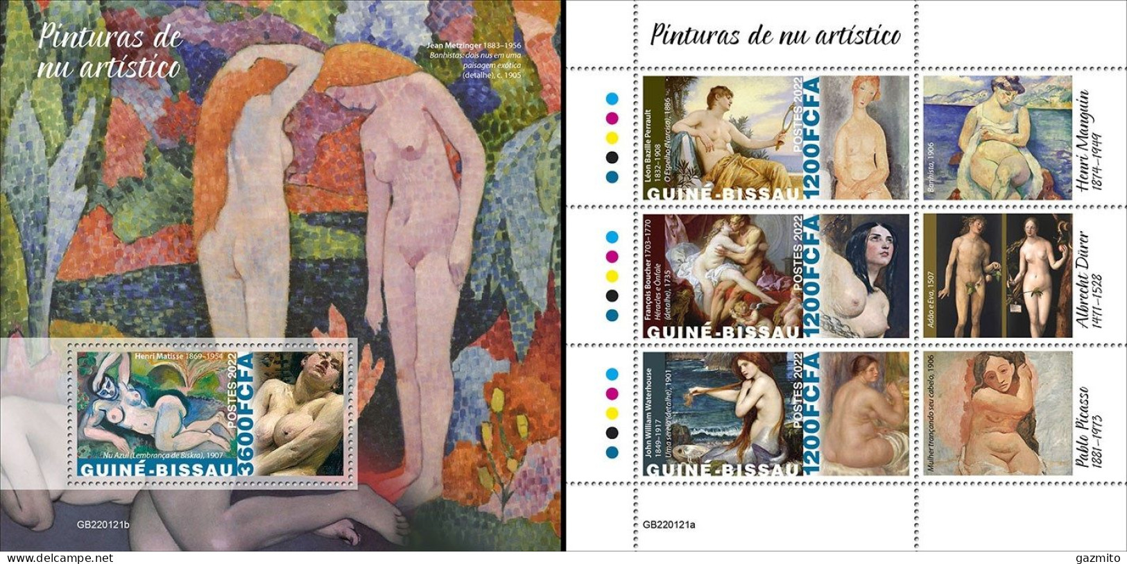 Guinea Bissau 2022, Art, Nude Painting, 3val In BF+BF - Naakt