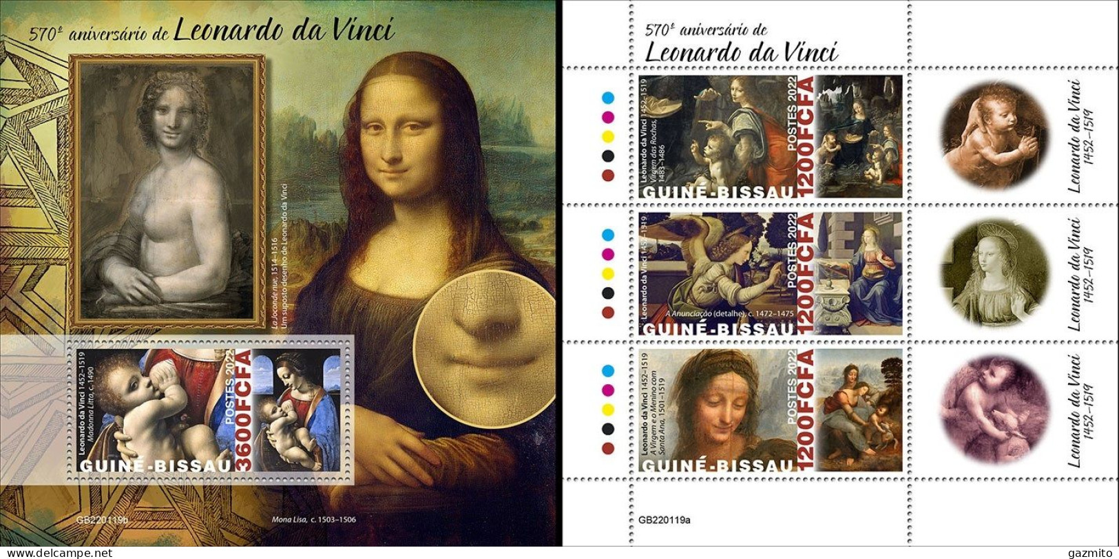 Guinea Bissau 2022, Art, Leonardo, 3val In BF+BF - Modern