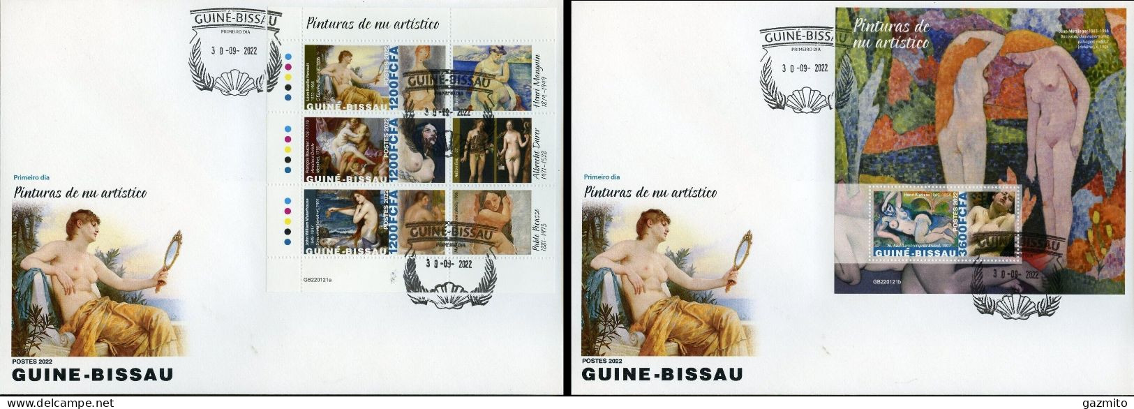 Guinea Bissau 2022, Art, Nude Painting, 3val In BF+BF In 2FDC - Nus