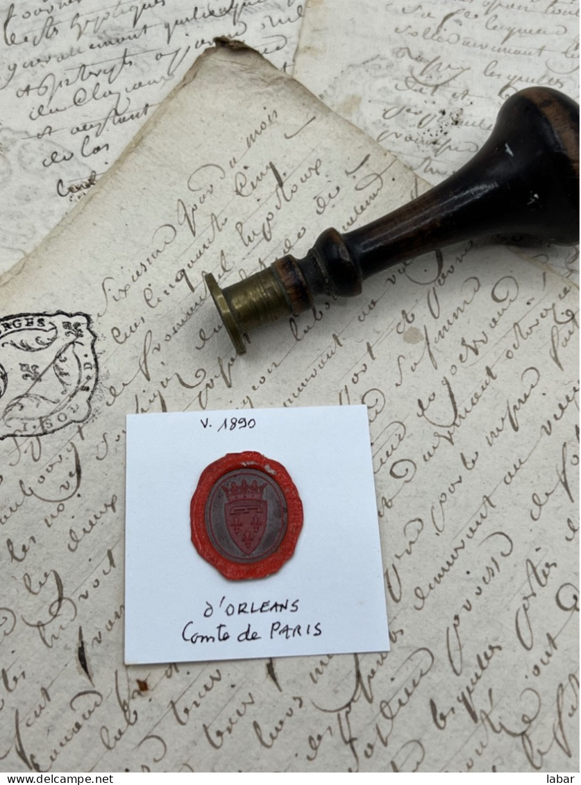 CACHET CIRE ANCIEN - Sigillographie - SCEAUX - WAX SEAL - V 1890 D'ORLEANS Comte De PARIS - Stempel & Siegel