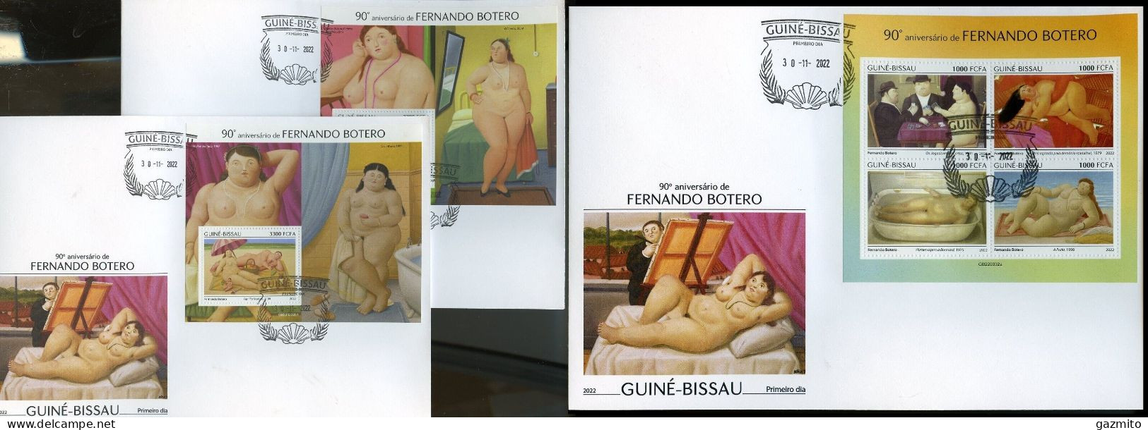 Guinea Bissau 2022, Art, Bottero, 4val In BF+2BF In FDC - Desnudos