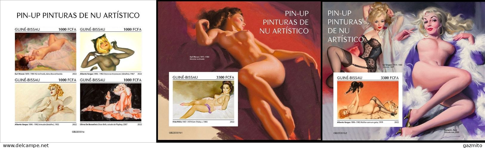 Guinea Bissau 2022, Art, Pin Up, 4val In BF+BF IMPERFORATED - Nudes