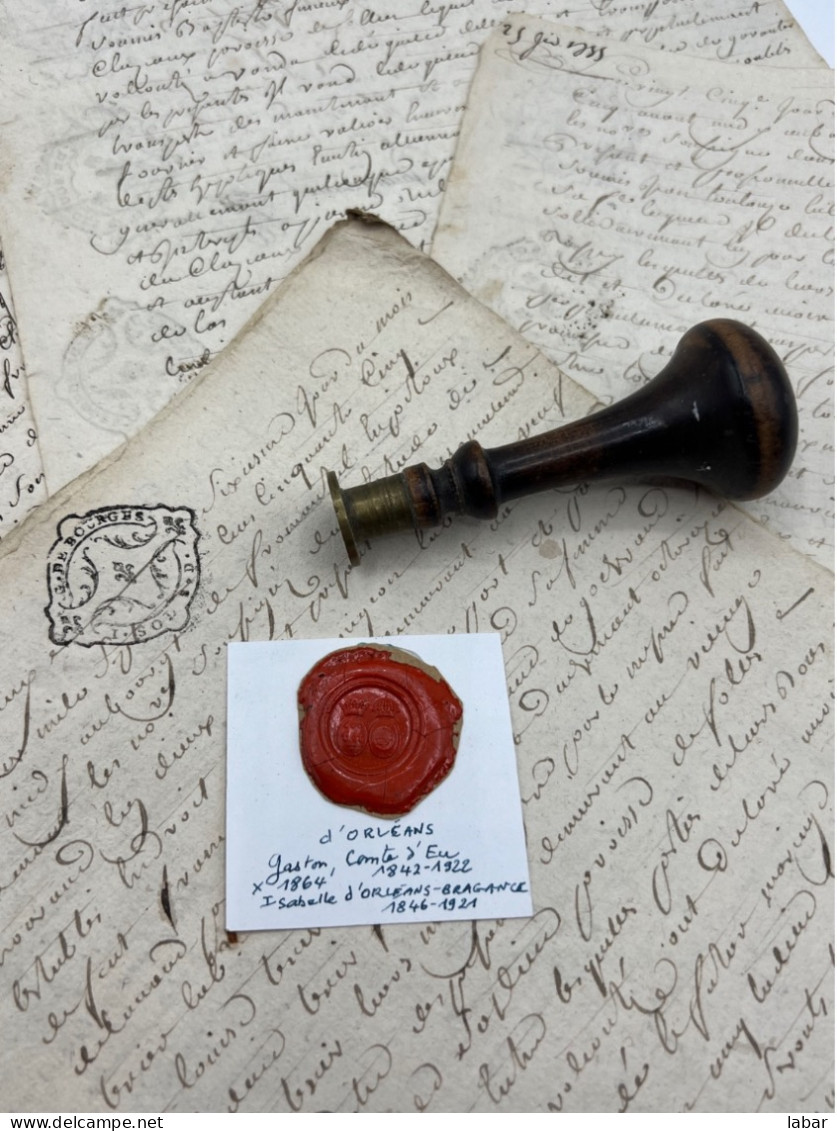 CACHET CIRE ANCIEN - Sigillographie - SCEAUX - WAX SEAL - D'ORLEANS GASTON Comte D'EU BRAGANCE - Stempel & Siegel