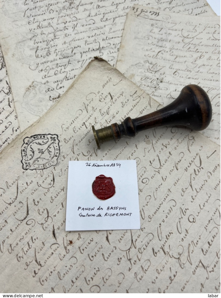 CACHET CIRE ANCIEN - Sigillographie - SCEAUX - WAX SEAL - 26 Décembre 1854 PANON Des BASSYNS Comtesse De RICHEMONT - Cachets