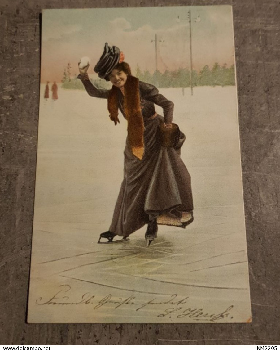 DEUTSCHES REICH ICE SKATING POSTKARTE CARTE POSTALE POST CARD CIRCULED - Pattinaggio Artistico