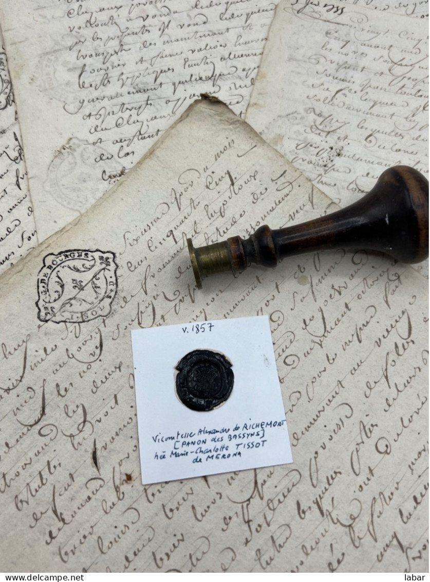 CACHET CIRE ANCIEN - Sigillographie - SCEAUX - WAX SEAL - V 1857 Vicomtesse Alexandre De RICHEMONT PANON DES BASSYNS - Timbri