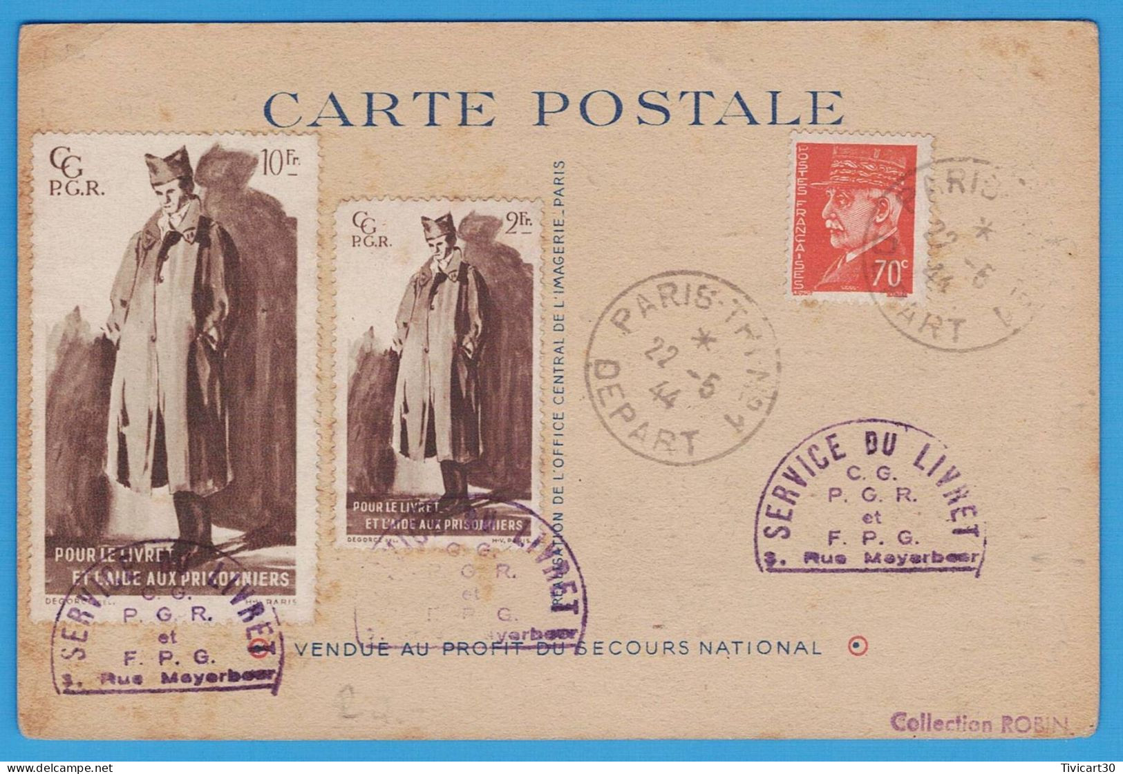 CARTE POSTALE - VIGNETTES 2Fr. ET 10 Fr. "POUR LE LIVRET - AIDE AUX PRISONNIERS" - CACHETS DU SERVICE DU LIVRET - Military Heritage